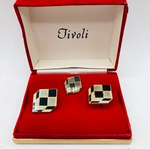 Tivoli Cufflinks and Tie Tack Gold with Enamel